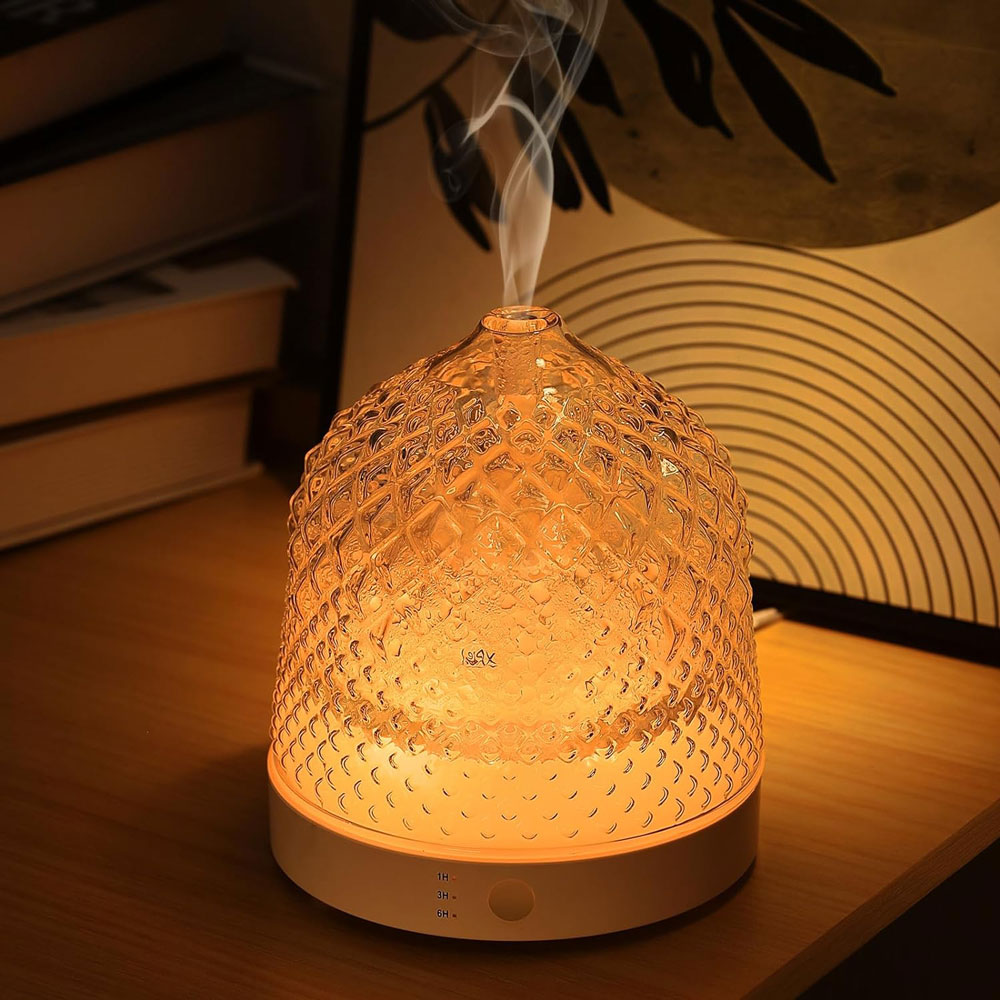 Home Fragrance Oil Diffuser - 電気ガラス超音波アロマディフューザー 200ML ホテル用フレグランスディフューザー カラフルLEDライト エッセンシャルオイル加湿器 家庭用