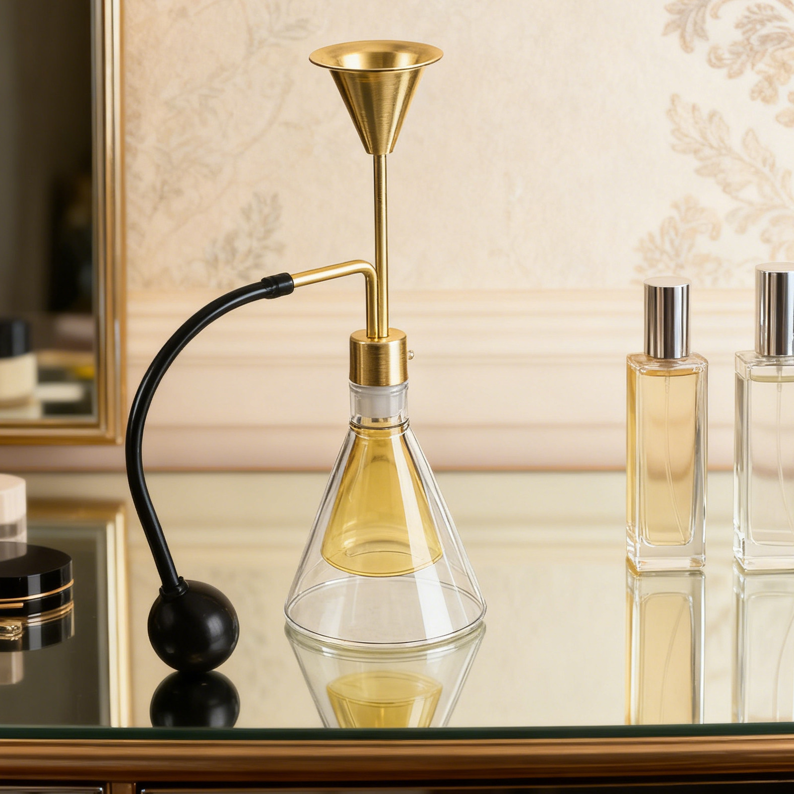 Home Fragrance Bottle - 二重壁ガラス製エッセンシャルオイルボトル、ロングポンプ付き香水瓶、ホームオフィススパ用アロマディフューザー、アロマディスプレイボトル、フレグランスボトル
