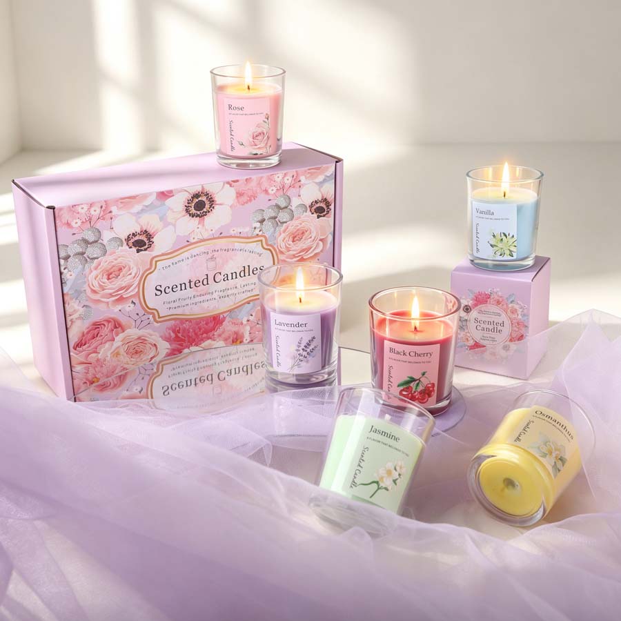 Home Fragrance Set Gift - アロマセラピーアロマキャンドルギフトセット 6種類の香りのガラス瓶キャンドル 寝室や結婚式のパーティーの贈り物に